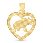 14K Gold Elephant Heart Charm Pendant with 1.5mm Flat Open Wheat Chain Necklace