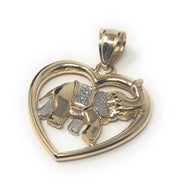 14K Gold Elephant Heart Charm Pendant with 2mm Flat Open Wheat Chain Necklace