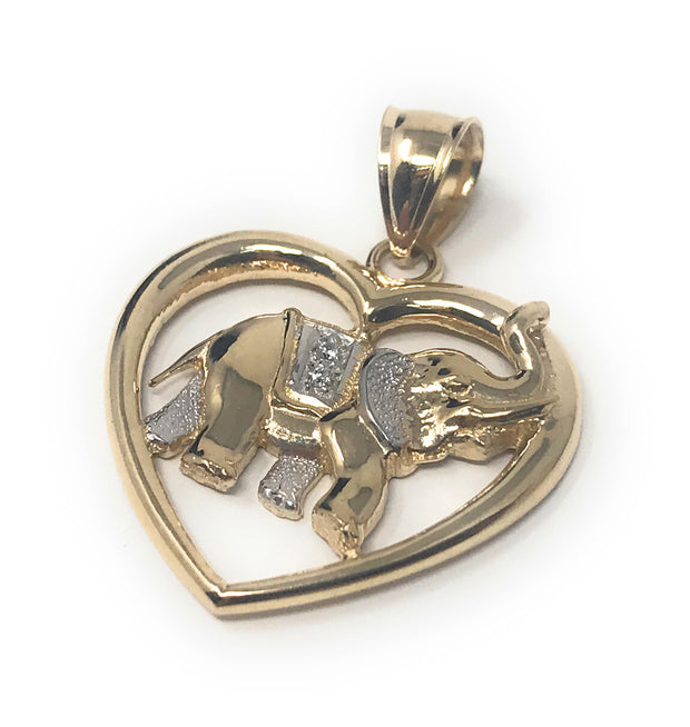 14K Gold Elephant Heart Charm Pendant with 1.8mm Singapore Chain Necklace