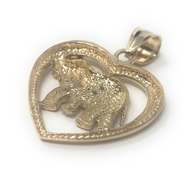 14K Gold Elephant Heart Charm Pendant
