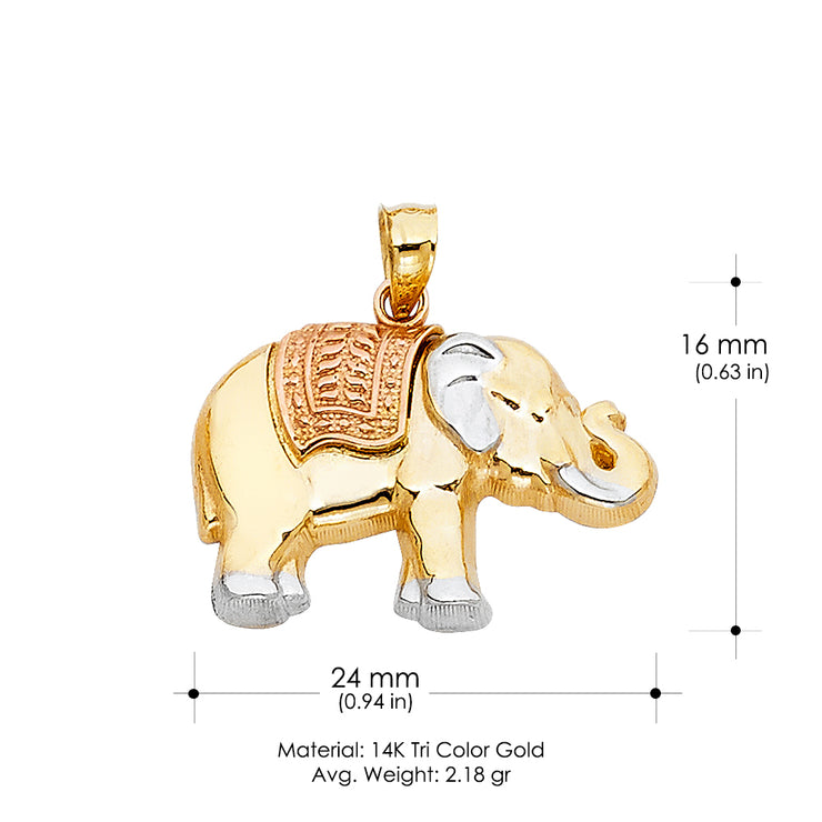 14K Gold Elephant Charm Pendant with 2mm Flat Open Wheat Chain Necklace