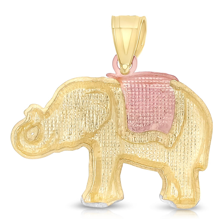 14K Gold Elephant Charm Pendant with 1.2mm Box Chain Necklace