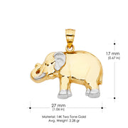14K Gold Elephant Charm Pendant with 1.8mm Singapore Chain Necklace