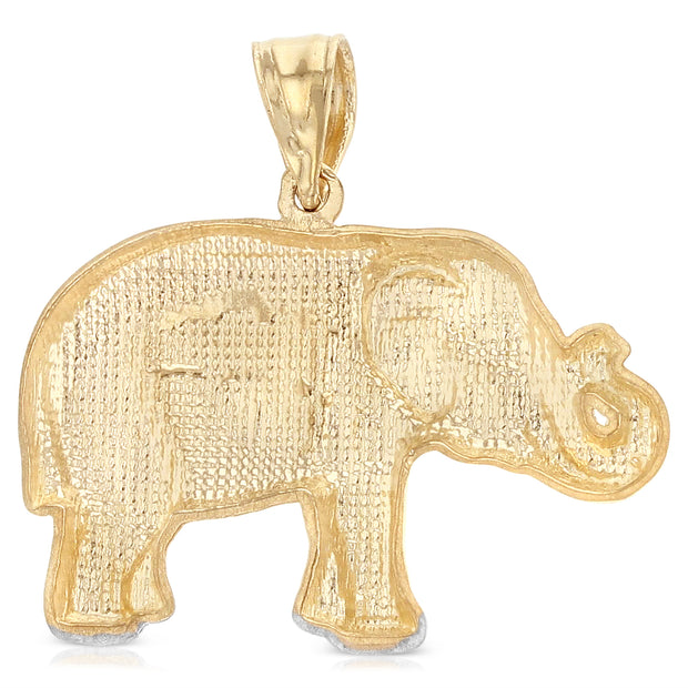 14K Gold Elephant Charm Pendant with 2mm Flat Open Wheat Chain Necklace