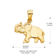 14K Gold Elephant Charm Pendant with 1.5mm Flat Open Wheat Chain Necklace