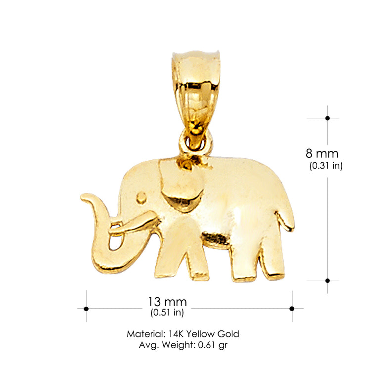 14K Gold Elephant Charm Pendant with 2.3mm Figaro 3+1 Chain Necklace