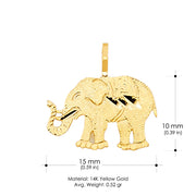 14K Gold Elephant Charm Pendant with 2.3mm Figaro 3+1 Chain Necklace