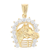 14K Gold CZ Lucky Horseshoe Charm Pendant with 1.8mm Singapore Chain Necklace
