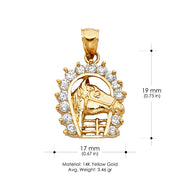 14K Gold CZ Lucky Horseshoe Charm Pendant