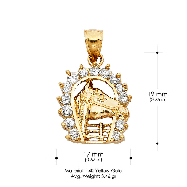 14K Gold CZ Lucky Horseshoe Charm Pendant