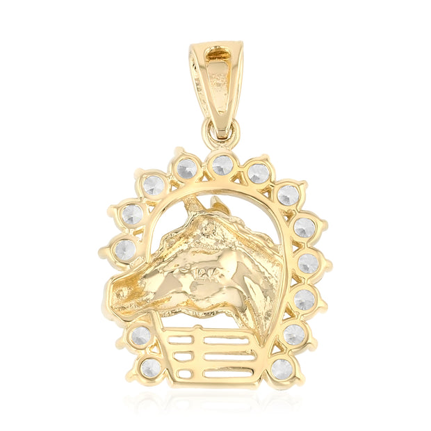 14K Gold CZ Lucky Horseshoe Charm Pendant