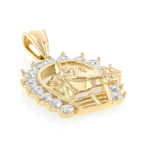 14K Gold CZ Lucky Horseshoe Charm Pendant