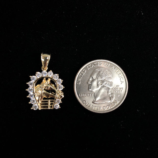 14K Gold CZ Lucky Horseshoe Charm Pendant