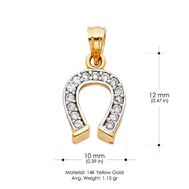 14K Gold CZ Lucky Horseshoe Charm Pendant