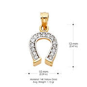 14K Gold CZ Lucky Horseshoe Charm Pendant with 1.2mm Singapore Chain Necklace