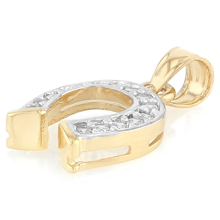 14K Gold CZ Lucky Horseshoe Charm Pendant