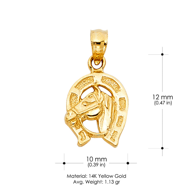 14K Gold Lucky Horseshoe Charm Pendant with 2.3mm Figaro 3+1 Chain Necklace