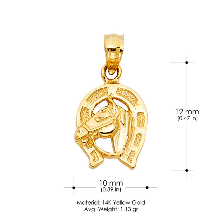 14K Gold Lucky Horseshoe Charm Pendant with 0.8mm Box Chain Necklace