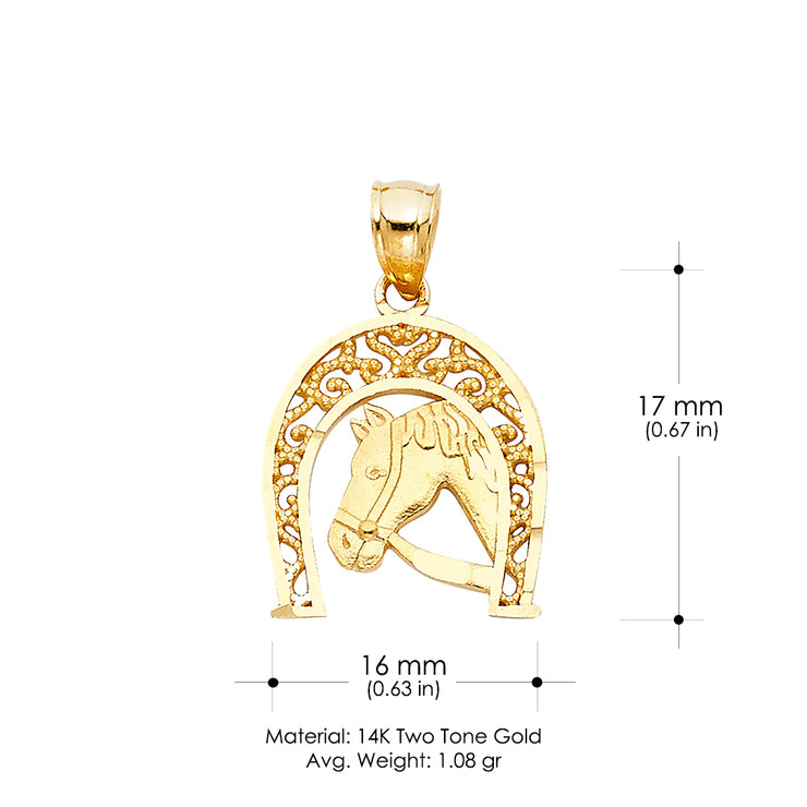 14K Gold Lucky Horseshoe Charm Pendant with 0.8mm Box Chain Necklace