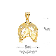 14K Gold Lucky Horseshoe Charm Pendant with 3.1mm Figaro 3+1 Chain Necklace