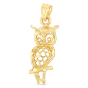 14K Gold Owl Charm Pendant with 1.8mm Singapore Chain Necklace