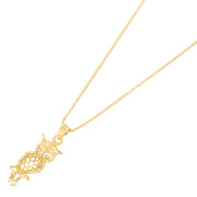 14K Gold Owl Charm Pendant with 0.8mm Box Chain Necklace