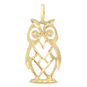 14K Gold Owl Charm Pendant with 0.8mm Box Chain Necklace