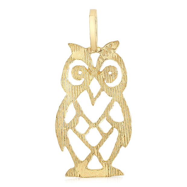 14K Gold Owl Charm Pendant
