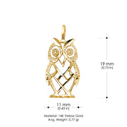 14K Gold Owl Charm Pendant with 1.8mm Singapore Chain Necklace