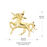 14K Gold Unicorn Charm Pendant with 1.7mm Flat Open Wheat Chain Necklace