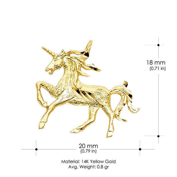 14K Gold Unicorn Charm Pendant with 1.7mm Flat Open Wheat Chain Necklace