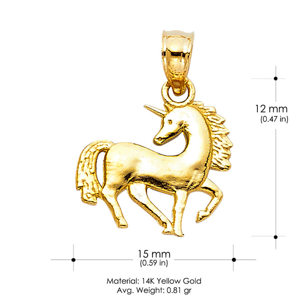 14K Gold Unicorn Charm Pendant with 1.8mm Singapore Chain Necklace