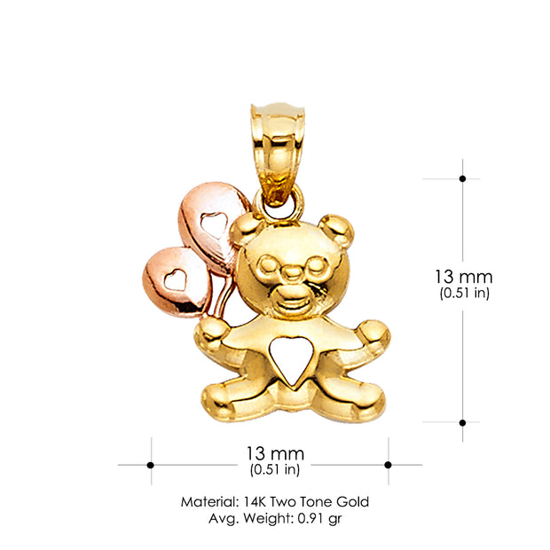 14K Gold Teddy Bear with Balloon Charm Pendant