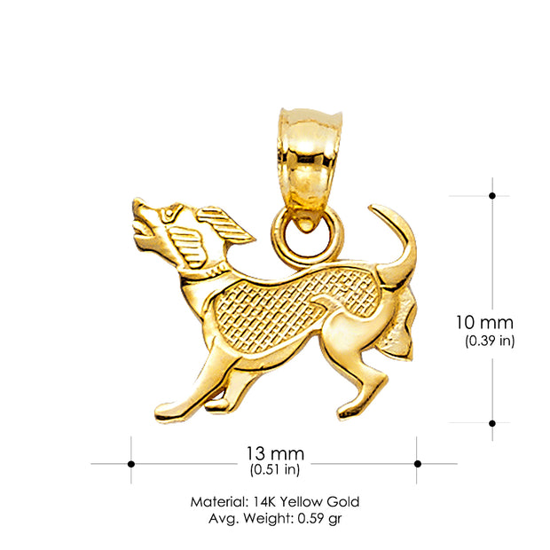 14K Gold Puppy Charm Pendant with 1.8mm Singapore Chain Necklace