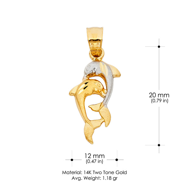 14K Gold Dolphin Charm Pendant with 1.8mm Singapore Chain Necklace