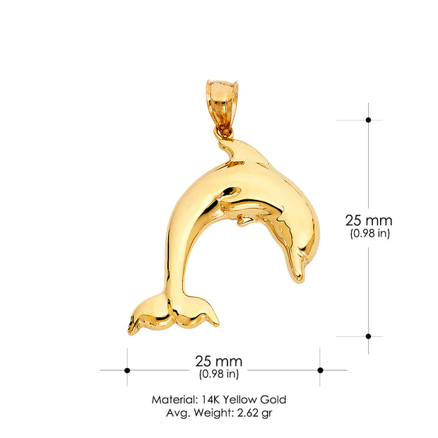 14K Gold Dolphin Charm Pendant with 1.2mm Box Chain Necklace