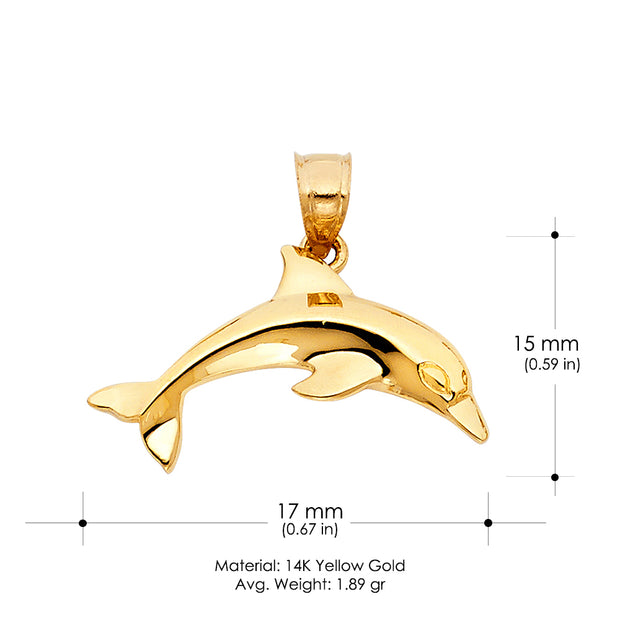 14K Gold Dolphin Charm Pendant with 1.8mm Singapore Chain Necklace