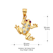14K Gold CZ Frog Charm Pendant with 1.7mm Flat Open Wheat Chain Necklace