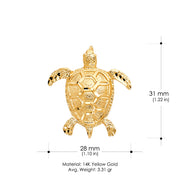 14K Gold Turtle Charm Pendant with 1.7mm Flat Open Wheat Chain Necklace