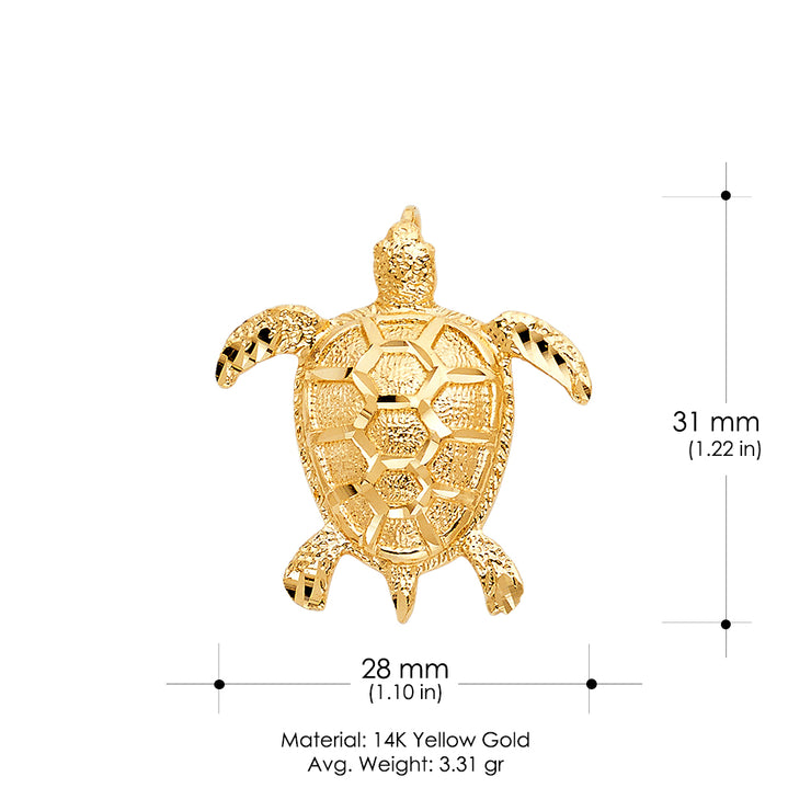 14K Gold Turtle Charm Pendant with 1.2mm Box Chain Necklace