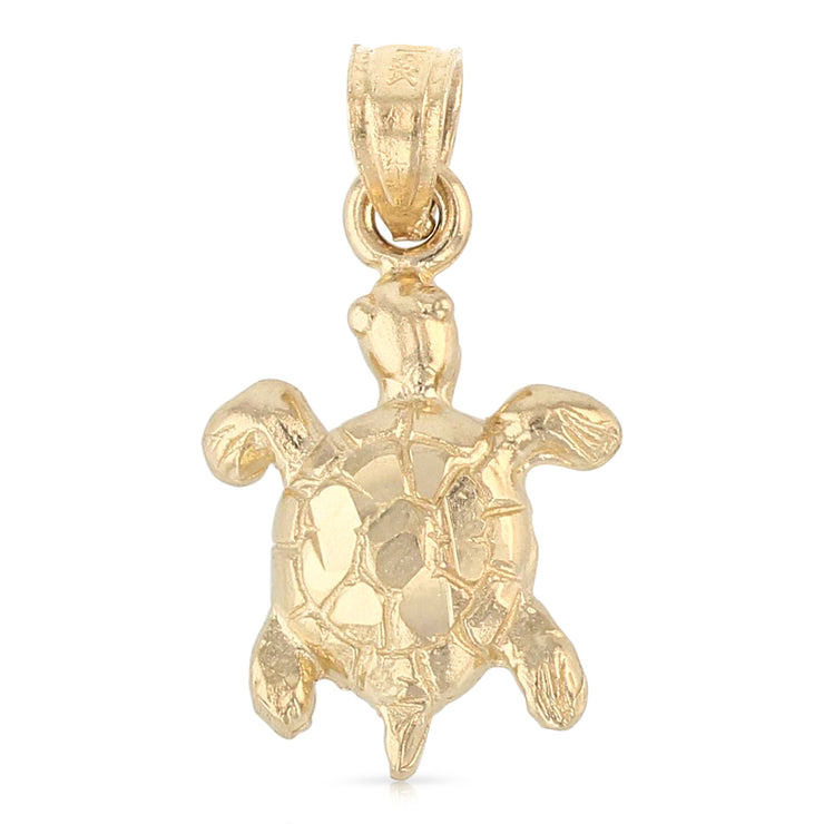 14K Gold Turtle Charm Pendant with 1.2mm Singapore Chain Necklace