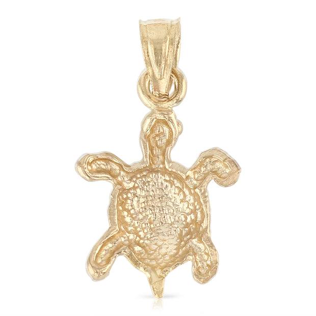 14K Gold Turtle Charm Pendant with 1.5mm Flat Open Wheat Chain Necklace