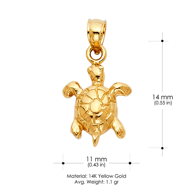 14K Gold Turtle Charm Pendant with 0.8mm Box Chain Necklace