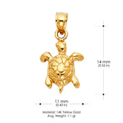 14K Gold Turtle Charm Pendant with 2.3mm Figaro 3+1 Chain Necklace