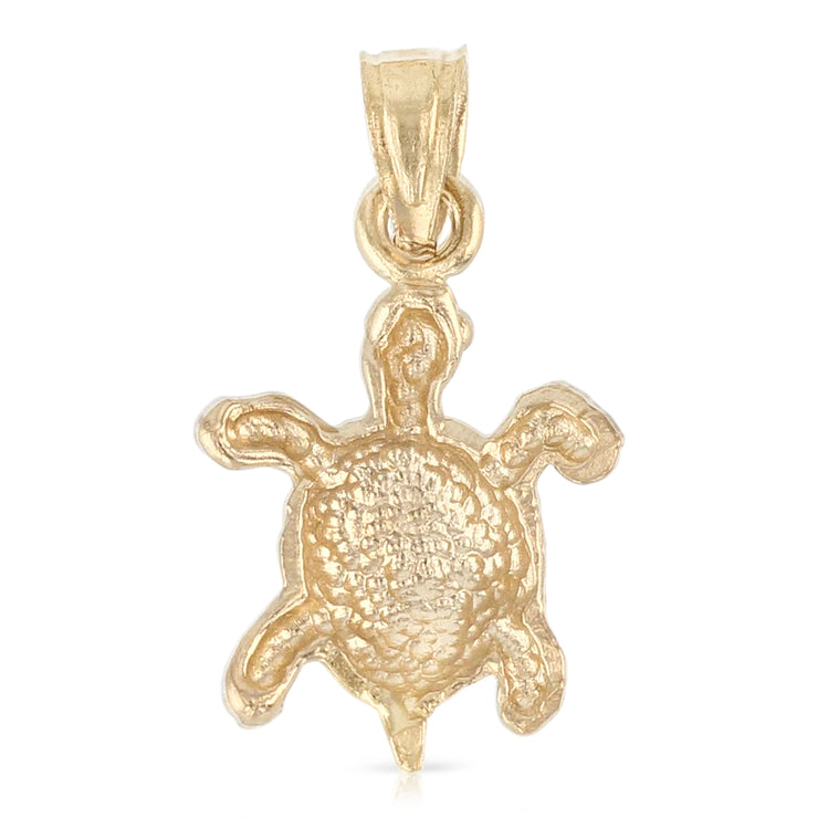 14K Gold Turtle Charm Pendant with 1.5mm Flat Open Wheat Chain Necklace