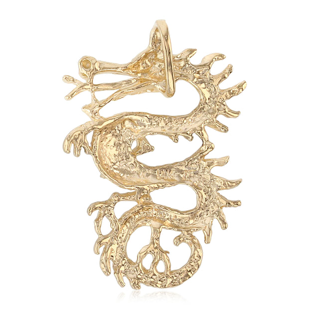 14K Gold Dragon Charm Pendant with 0.8mm Box Chain Necklace