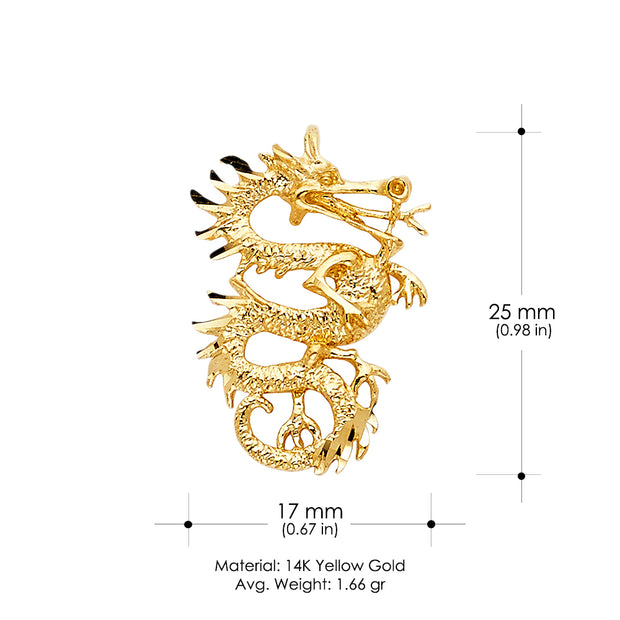14K Gold Dragon Charm Pendant