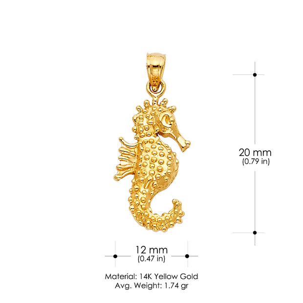 14K Gold Sea Horse Charm Pendant with 0.8mm Box Chain Necklace