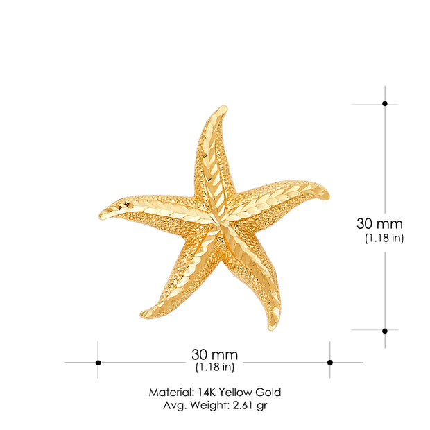 14K Gold Starfish Charm Pendant with 1.2mm Box Chain Necklace