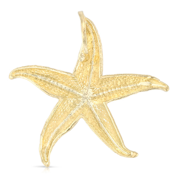 14K Gold Starfish Charm Pendant with 1.7mm Flat Open Wheat Chain Necklace